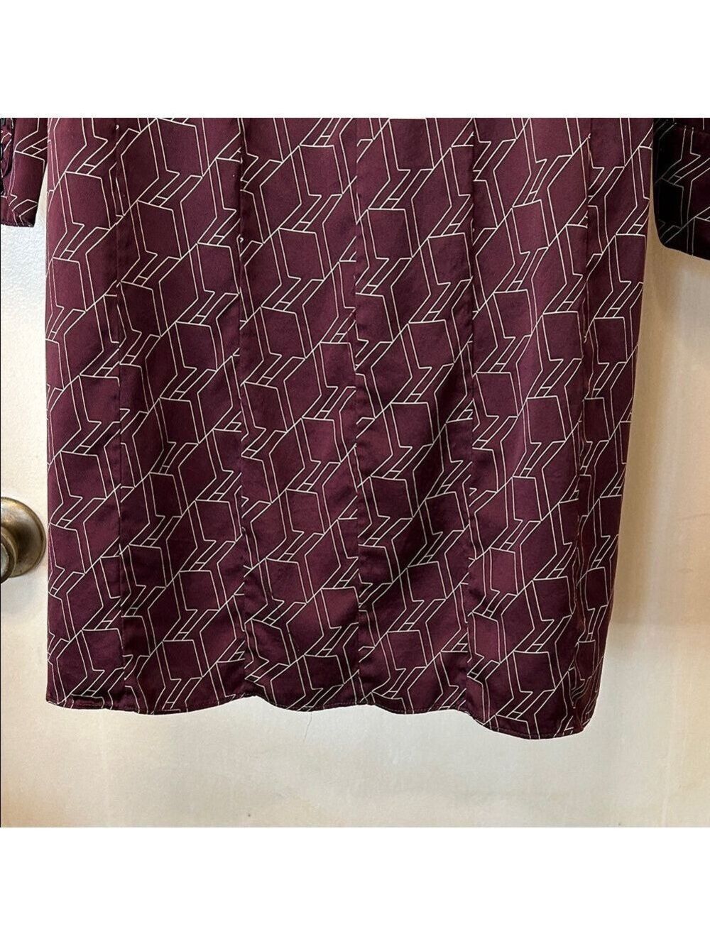rag & bone Silk Burgundy Long Sleeve Dress with Geometric Pattern size 4 - Picture 11 of 14